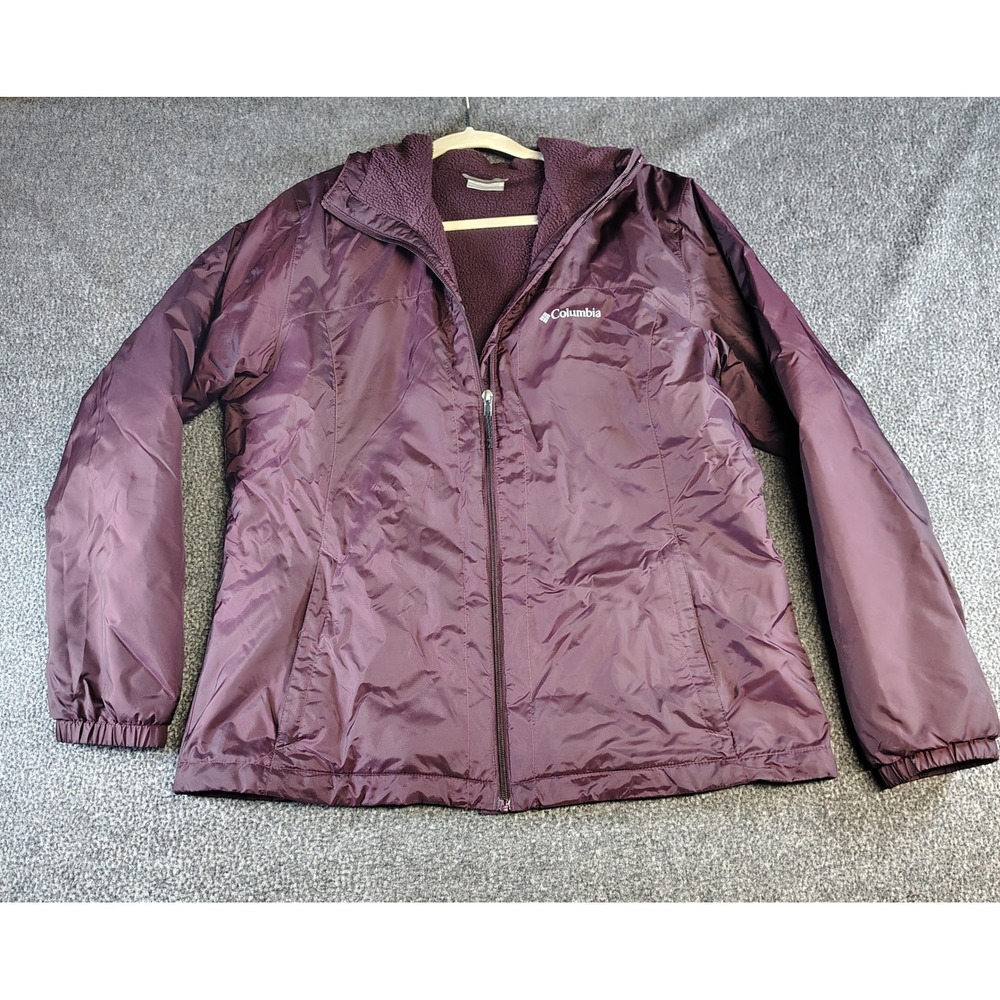Columbia Sherpa Lined Jacket Womens XL Purple Hooded Full Zip Outdoor Hiking